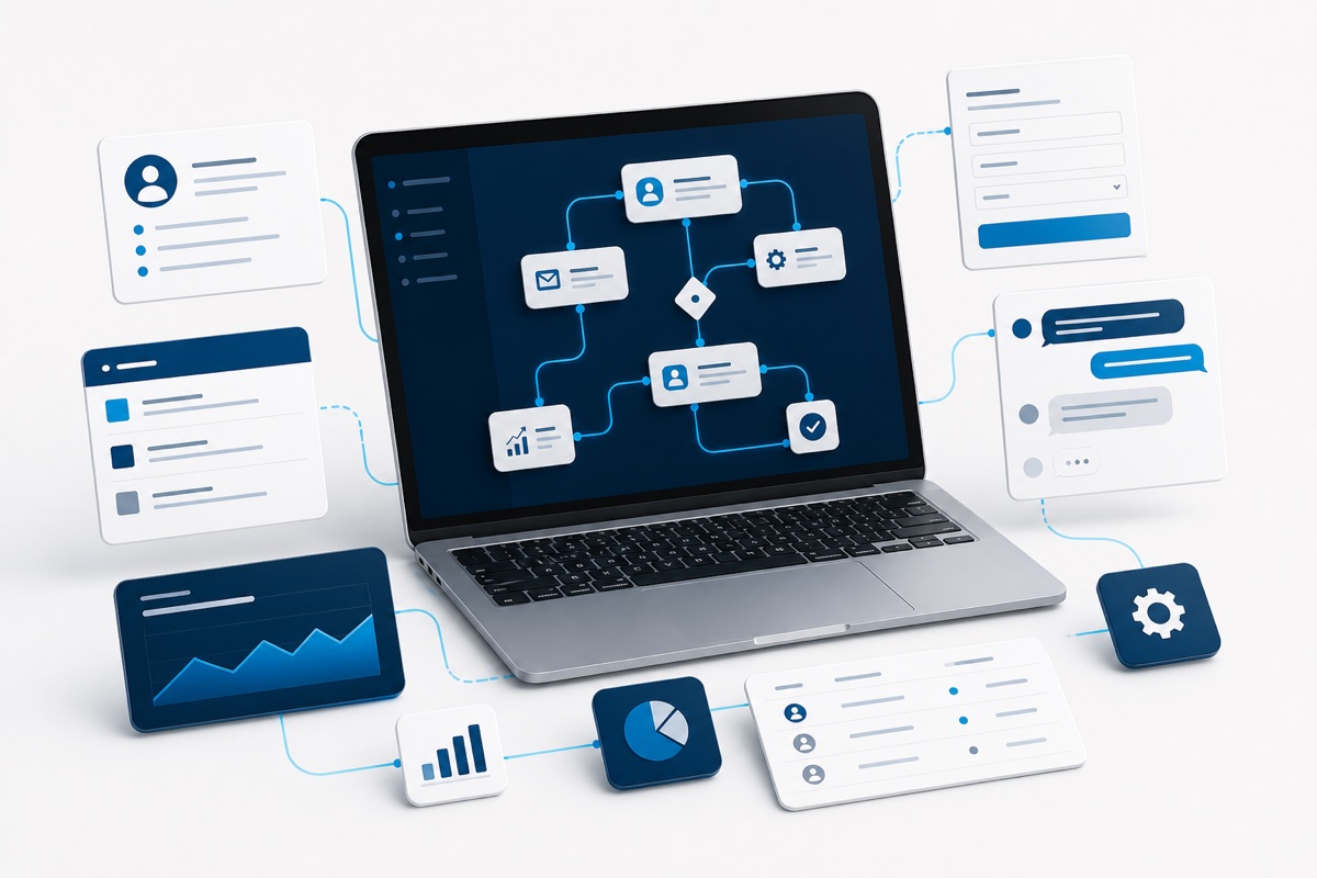 Mockup visual de automatización e inteligencia artificial aplicada